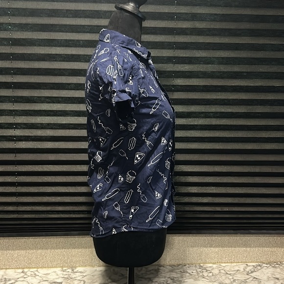 Dip Boy Blue American BBQ Graphic Print SS Cotton Button Front Shirt Large 12-14 - Picture 4 of 6